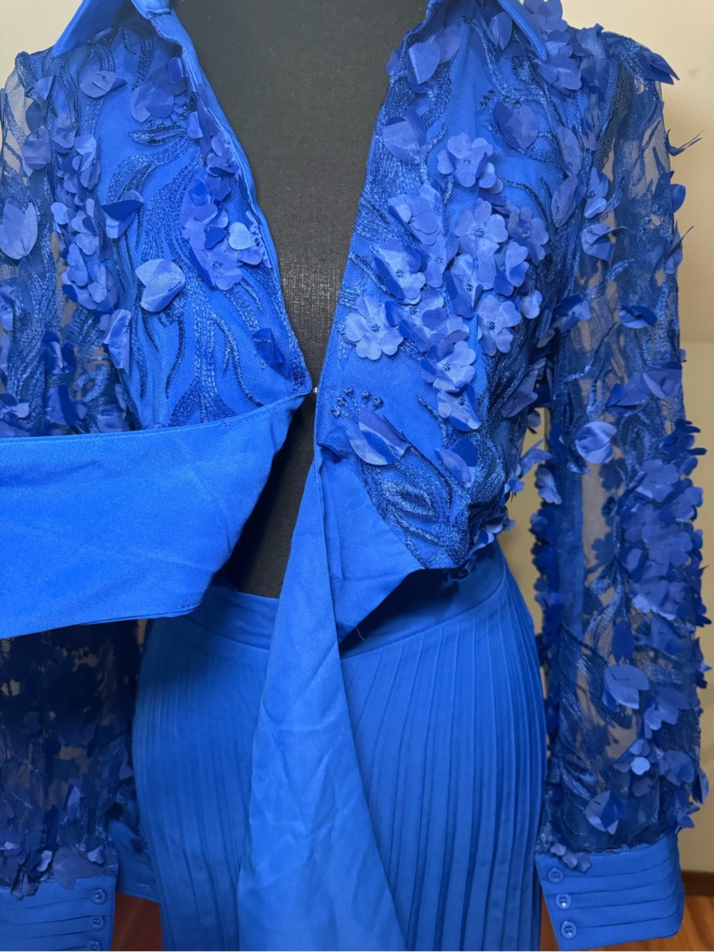 Chicme  Royal Blue Floral Appliqué Wide-Leg Jumpsuit - Picture 8 of 15
